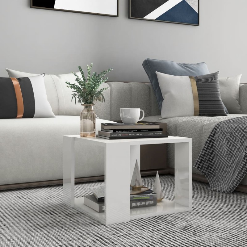 vidaXL Mesa de centro madera contrachapada blanco brillo 40x40x30 cm vidaXL Mesa de centro madera contrachapada blanco brillo 40x40x30 cm