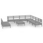 vidaXL Juego de muebles de jardín 10 piezas madera maciza de pino gris
