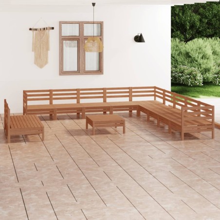 vidaXL Juego muebles de jardín 12 pzas madera maciza pino marrón miel
