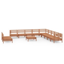 vidaXL Juego muebles de jardín 12 pzas madera maciza pino marrón miel