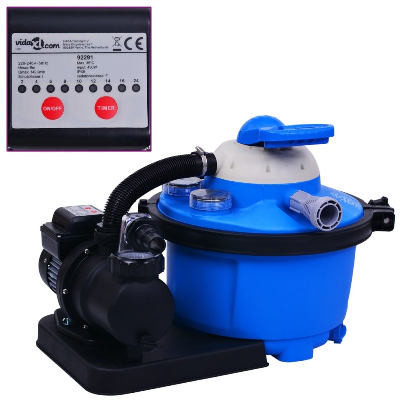 vidaXL Bomba filtro de arena con temporizador 450 W 25 L vidaXL Bomba filtro de arena con temporizador 450 W 25 L