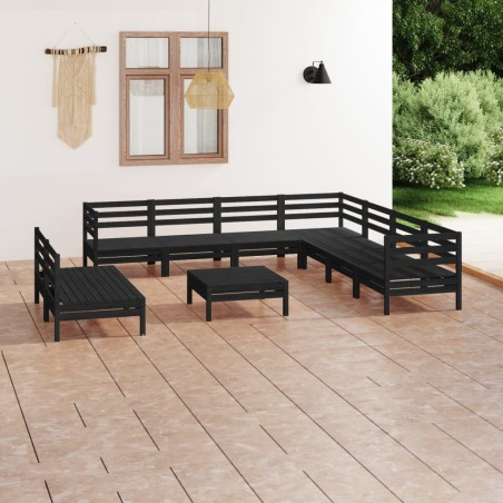 vidaXL Juego de muebles de jardín 10 pzas madera maciza de pino negro