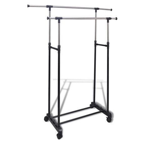 vidaXL Perchero ajustable para ropa 4 ruedas 2 barras 