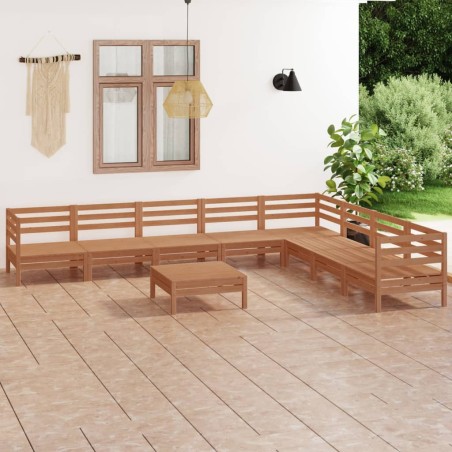 vidaXL Juego muebles de jardín 9 pzas madera maciza pino marrón miel