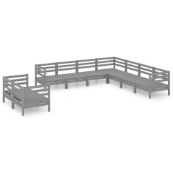 vidaXL Juego de muebles de jardín 9 piezas madera maciza de pino gris