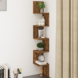 vidaXL Estantería esquina pared madera roble ahumado 20x20x127,5 cm