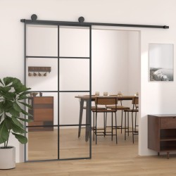 vidaXL Puerta corredera vidrio ESG y aluminio negro 102,5x205 cm