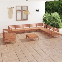 vidaXL Juego muebles de jardín 11 pzas madera maciza pino marrón miel
