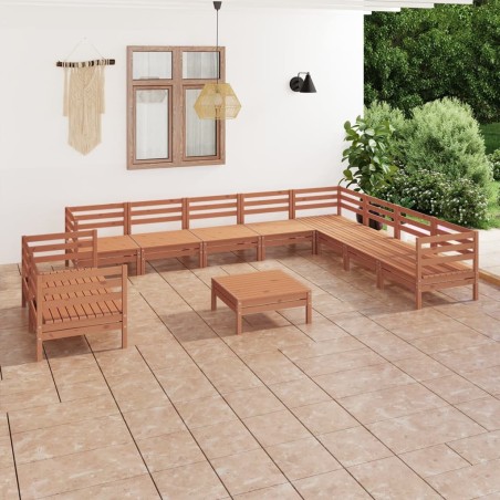 vidaXL Juego muebles de jardín 11 pzas madera maciza pino marrón miel
