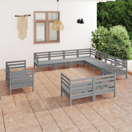 vidaXL Juego de muebles de jardín 11 piezas madera maciza de pino gris