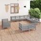 vidaXL Juego de muebles de jardín 11 piezas madera maciza de pino gris
