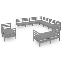 vidaXL Juego de muebles de jardín 11 piezas madera maciza de pino gris