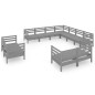 vidaXL Juego de muebles de jardín 11 piezas madera maciza de pino gris