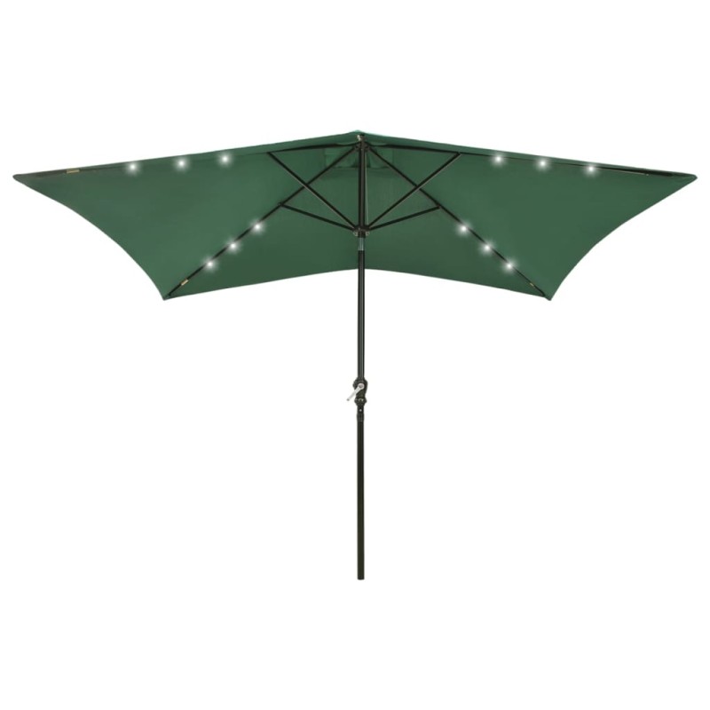 vidaXL Sombrilla con LED y poste de acero verde 2x3 m