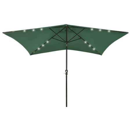 vidaXL Sombrilla con LED y poste de acero verde 2x3 m