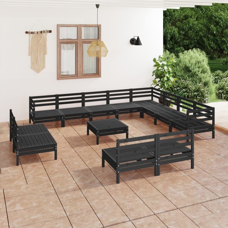 vidaXL Juego de muebles de jardín 13 pzas madera maciza de pino negro vidaXL Juego de muebles de jardín 13 pzas madera maciza de pino negro