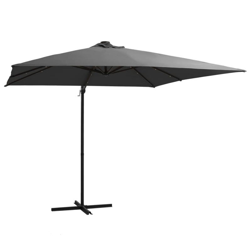 vidaXL Sombrilla voladiza con luces LED y poste acero gris 250x250 cm vidaXL Sombrilla voladiza con luces LED y poste acero gris 250x250 cm