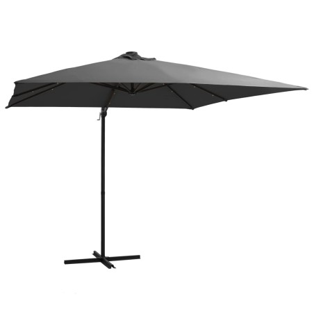 vidaXL Sombrilla voladiza con luces LED y poste acero gris 250x250 cm