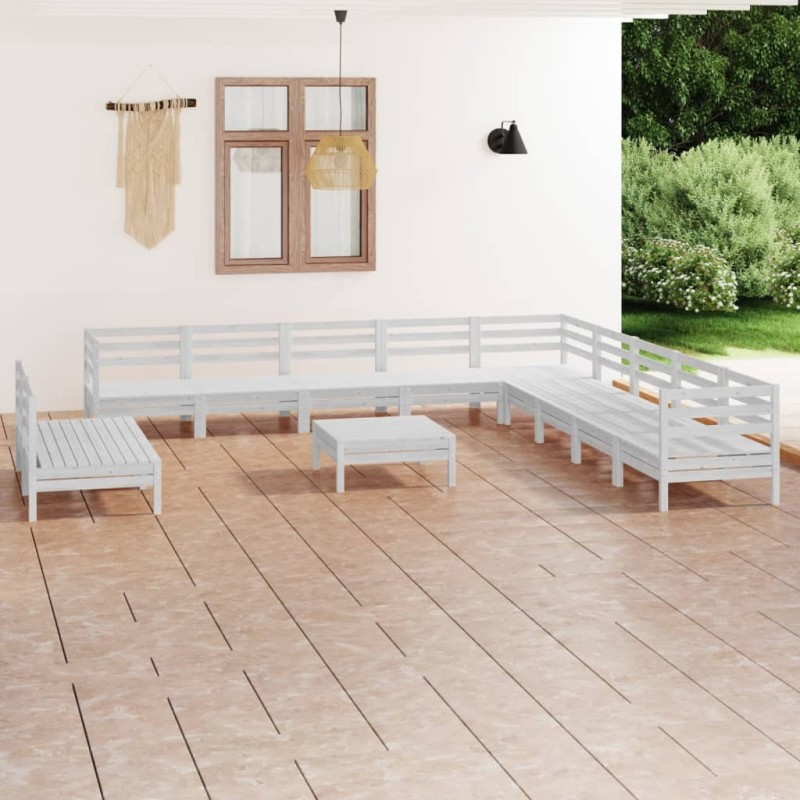 vidaXL Juego de muebles de jardín 12 piezas madera maciza pino blanco vidaXL Juego de muebles de jardín 12 piezas madera maciza pino blanco