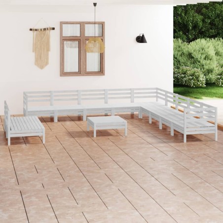 vidaXL Juego de muebles de jardín 12 piezas madera maciza pino blanco