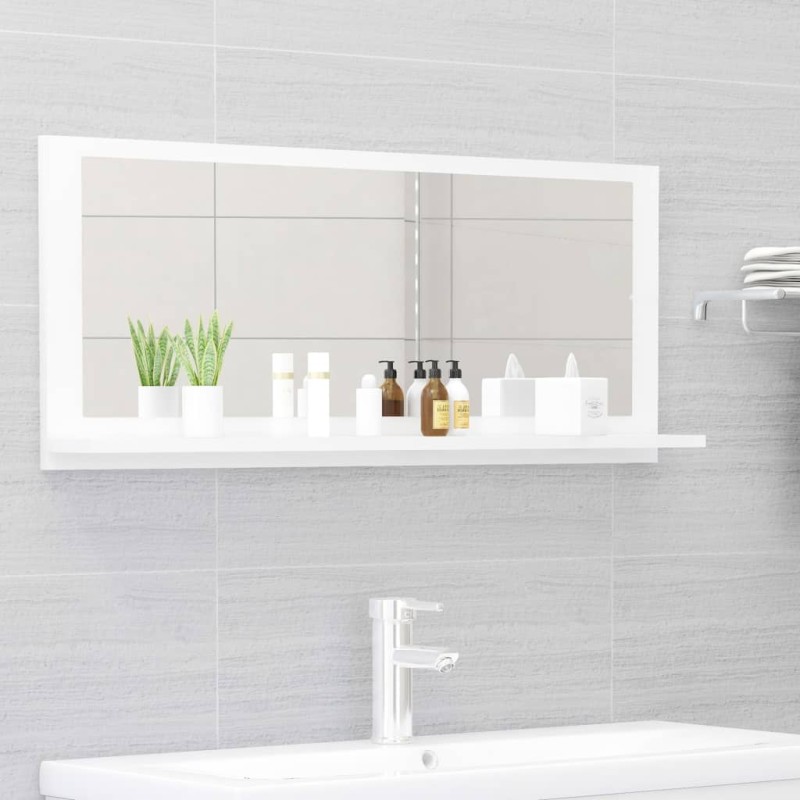 vidaXL Espejo de baño madera contrachapada blanco brillo 90x10,5x37 cm vidaXL Espejo de baño madera contrachapada blanco brillo 90x10,5x37 cm