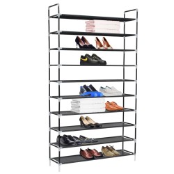 vidaXL Zapatero con 10 estantes de metal y textil no tejido negro