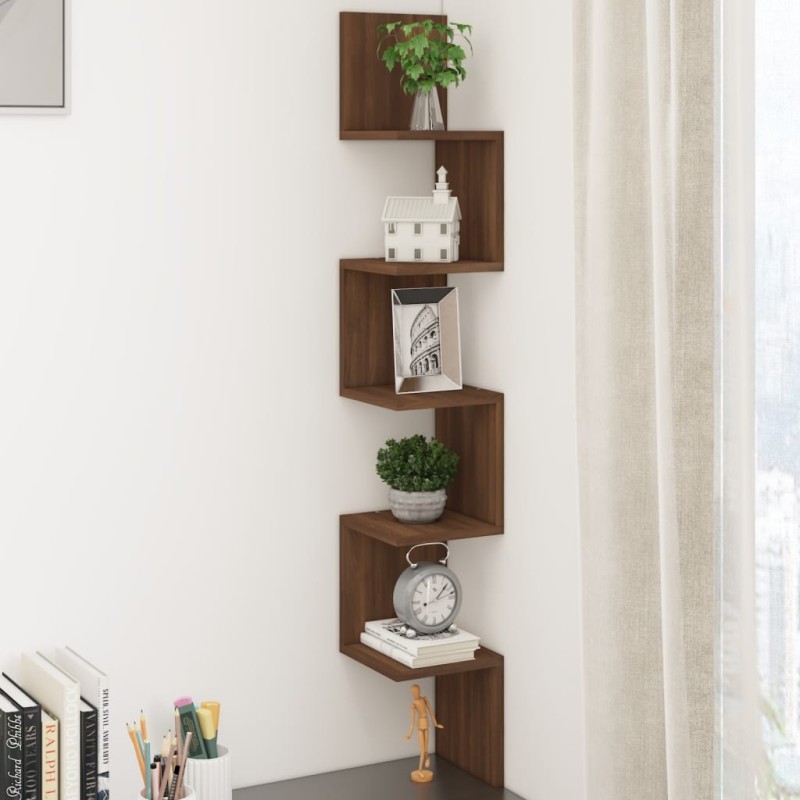 vidaXL Estantería esquina pared madera roble marrón 20x20x127,5 cm vidaXL Estantería esquina pared madera roble marrón 20x20x127,5 cm