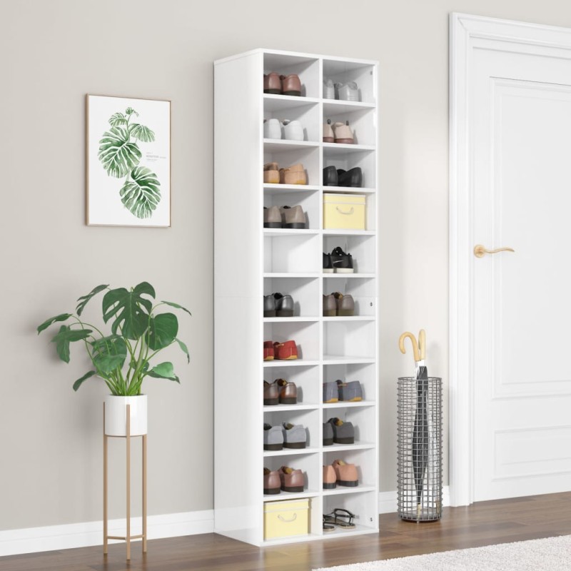 vidaXL Mueble zapatero de aglomerado blanco brillante 54x34x183 cm vidaXL Mueble zapatero de aglomerado blanco brillante 54x34x183 cm