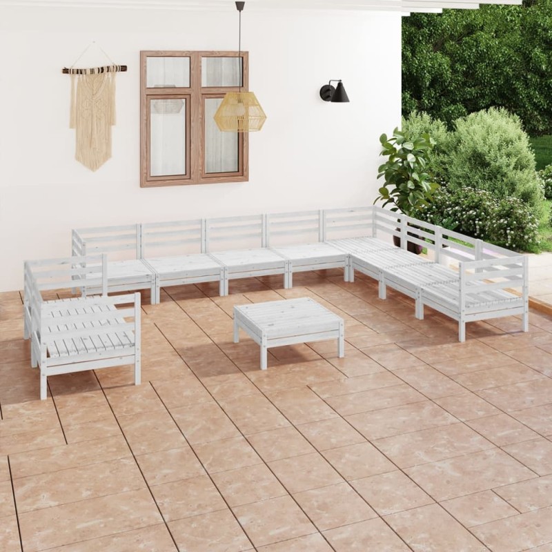 vidaXL Juego de muebles de jardín 11 piezas madera maciza pino blanco vidaXL Juego de muebles de jardín 11 piezas madera maciza pino blanco