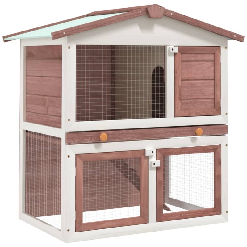 vidaXL Jaula conejera con 3 puertas madera marrón vidaXL Jaula conejera con 3 puertas madera marrón