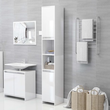 vidaXL Armario baño madera contrachapada blanco brillo 30x30x183,5 cm
