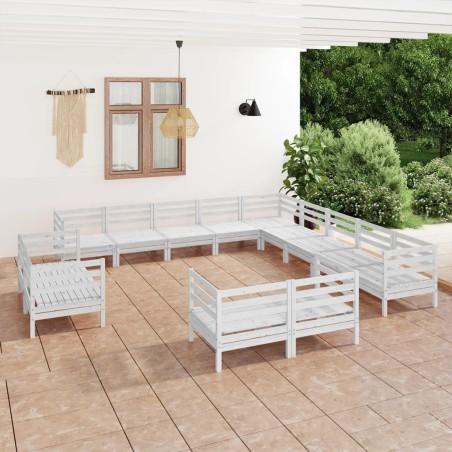 vidaXL Juego de muebles de jardín 13 piezas madera maciza pino blanco