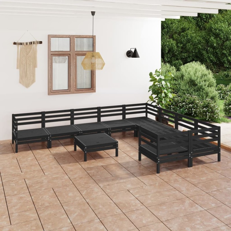 vidaXL Juego de muebles de jardín 10 pzas madera de pino maciza negro vidaXL Juego de muebles de jardín 10 pzas madera de pino maciza negro