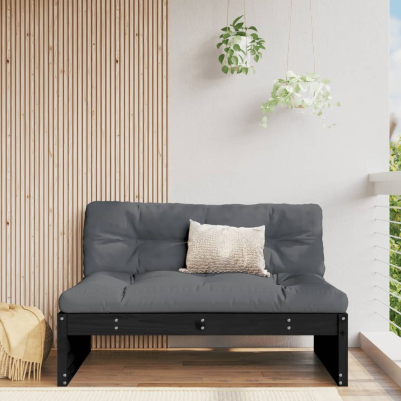 vidaXL Sofá central madera maciza de pino negro 120x80 cm vidaXL Sofá central madera maciza de pino negro 120x80 cm