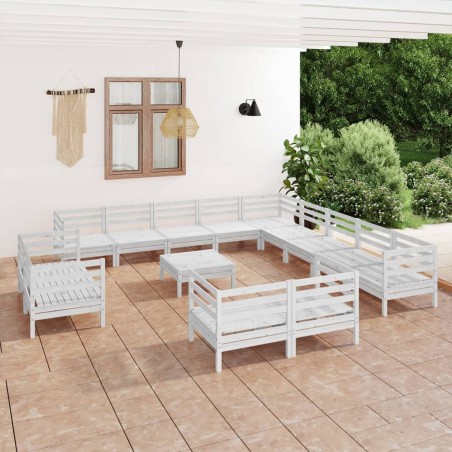 vidaXL Juego de muebles de jardín 14 piezas madera maciza pino blanco