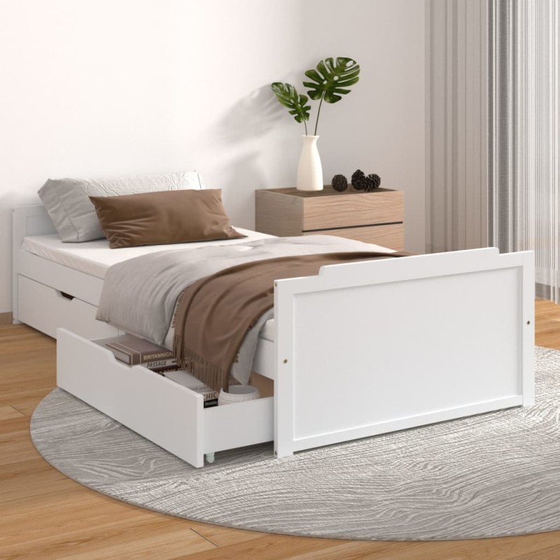 vidaXL Estructura cama cajones madera maciza de pino blanco 90x200 cm vidaXL Estructura cama cajones madera maciza de pino blanco 90x200 cm
