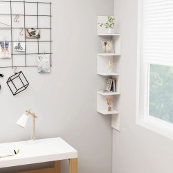 vidaXL Estante esquina pared contrachapado blanco brillo 20x20x127,5cm