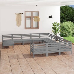vidaXL Juego de muebles de jardín 12 piezas madera maciza de pino gris