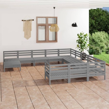 vidaXL Juego de muebles de jardín 12 piezas madera maciza de pino gris