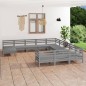 vidaXL Juego de muebles de jardín 12 piezas madera maciza de pino gris