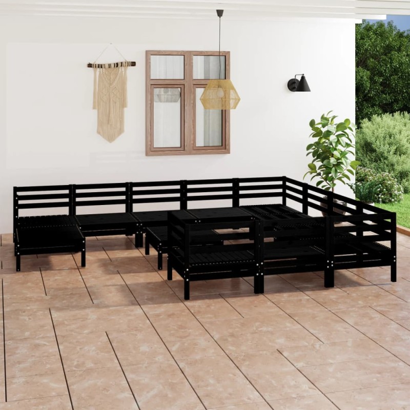 vidaXL Juego de muebles de jardín 12 pzas madera de pino maciza negro vidaXL Juego de muebles de jardín 12 pzas madera de pino maciza negro