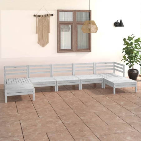 vidaXL Juego de muebles de jardín 7 pzas madera maciza de pino blanco
