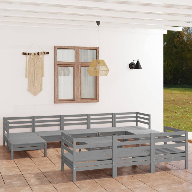 vidaXL Juego de muebles de jardín 11 piezas madera maciza de pino gris vidaXL Juego de muebles de jardín 11 piezas madera maciza de pino gris
