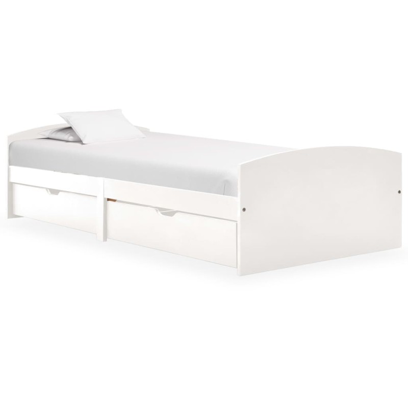 vidaXL Estructura de cama 2 cajones madera maciza pino blanca 90x200cm vidaXL Estructura de cama 2 cajones madera maciza pino blanca 90x200cm