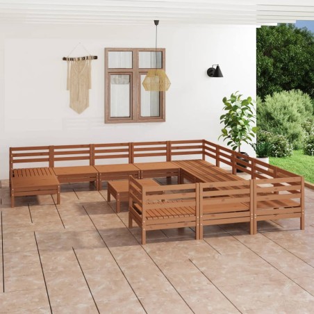 vidaXL Juego muebles de jardín 13 pzas madera maciza pino marrón miel