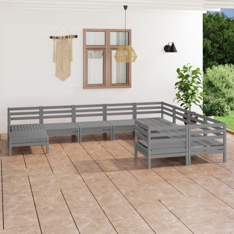 vidaXL Juego de muebles de jardín 10 piezas madera maciza de pino gris vidaXL Juego de muebles de jardín 10 piezas madera maciza de pino gris