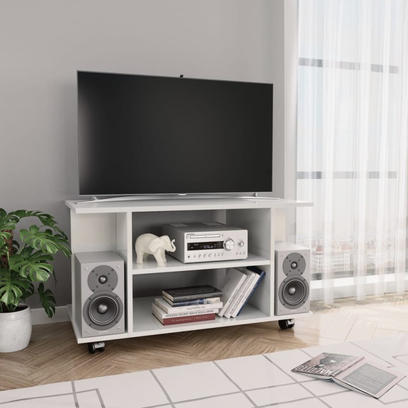 vidaXL Mueble de TV ruedas madera ingeniería blanco brillo 80x40x45 cm