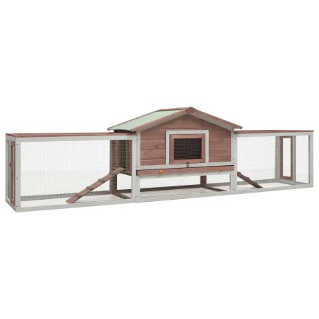 vidaXL Conejera madera maciza pino y abeto color moca 310x70x87 cm
