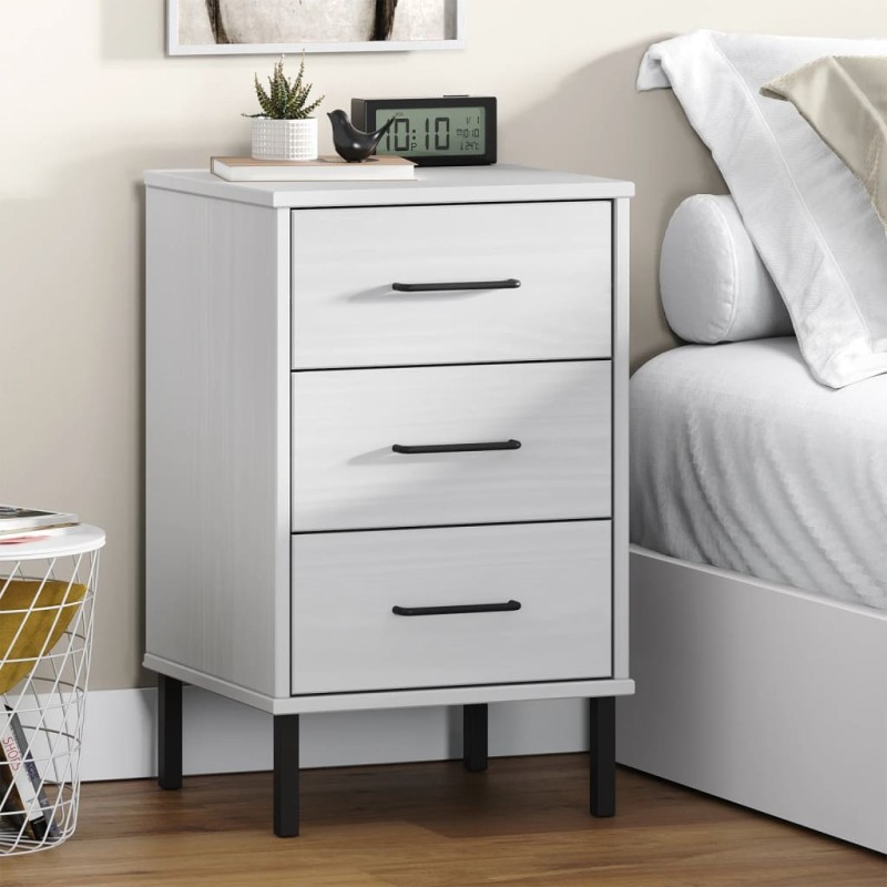 vidaXL Mesita de noche patas de metal madera maciza pino blanca OSLO vidaXL Mesita de noche patas de metal madera maciza pino blanca OSLO