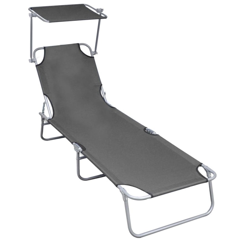 vidaXL Tumbona plegable con toldo de aluminio gris vidaXL Tumbona plegable con toldo de aluminio gris